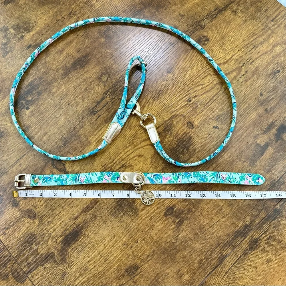 Lilly Pulitzer Dog Collar and Leash, Seasalt Blue Barking Up The Palm Tree